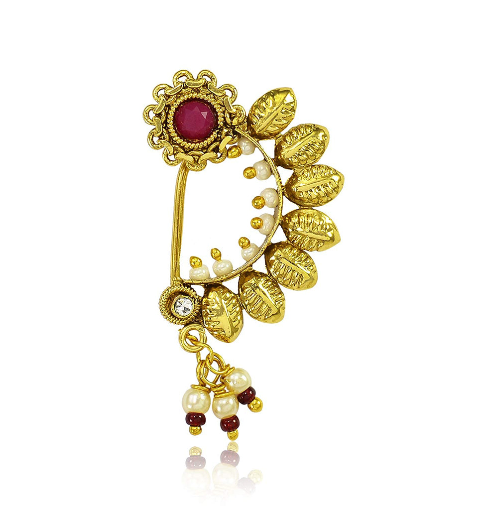 Buy Mrigangi Gold Plated Marathi Clip on Nose Pin Peacock Design Without  Piercing Nose Ring Nath for Women and Girls | at Amazon.in